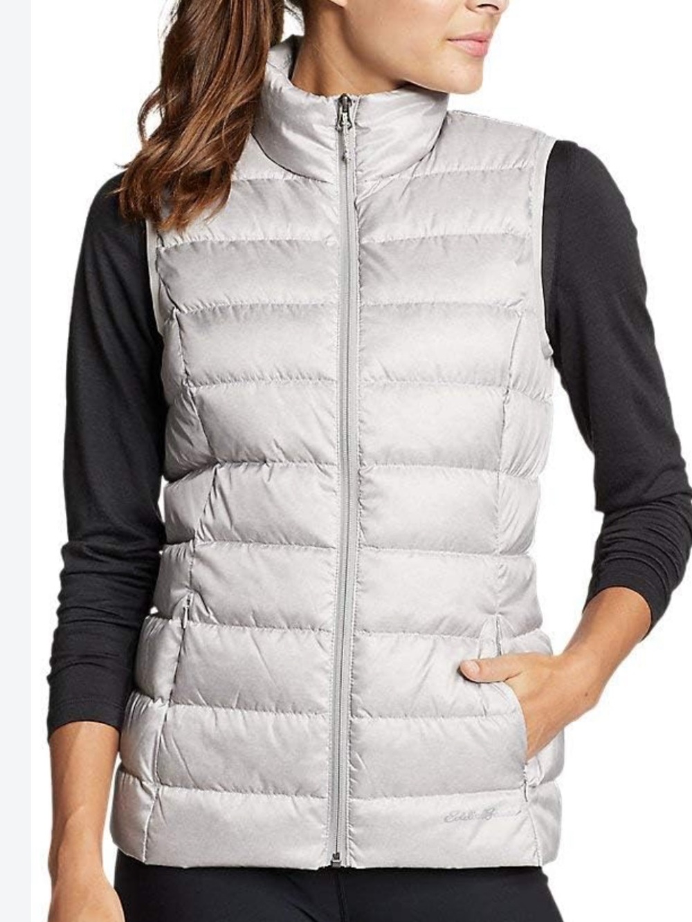 Eddie Bauer Light Gray Quilted Down Vest NWT